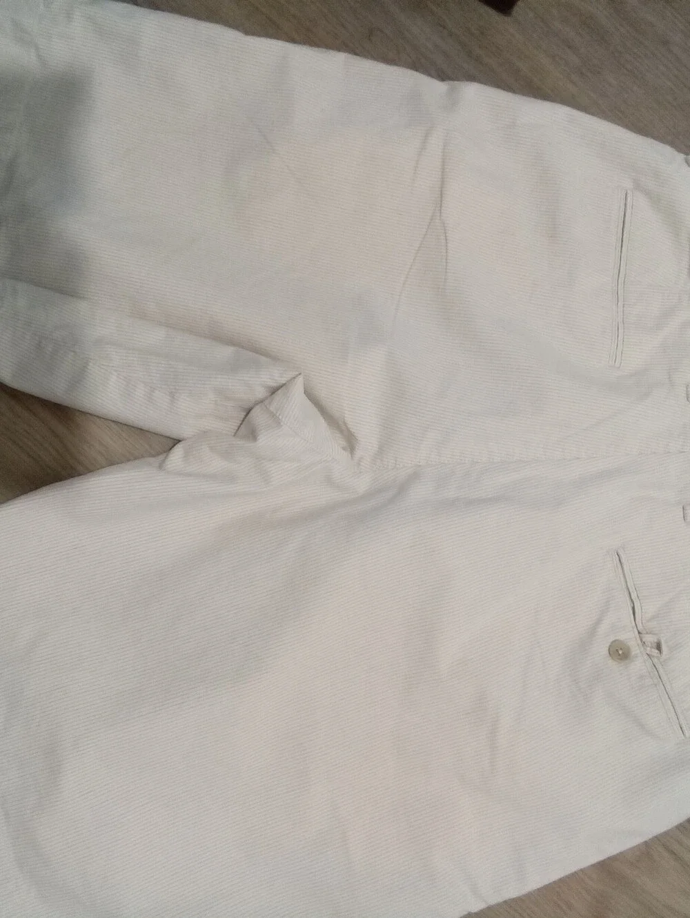 Banana Republic Men's Size 36 Cream and Brown Striped Flat-Front Shorts